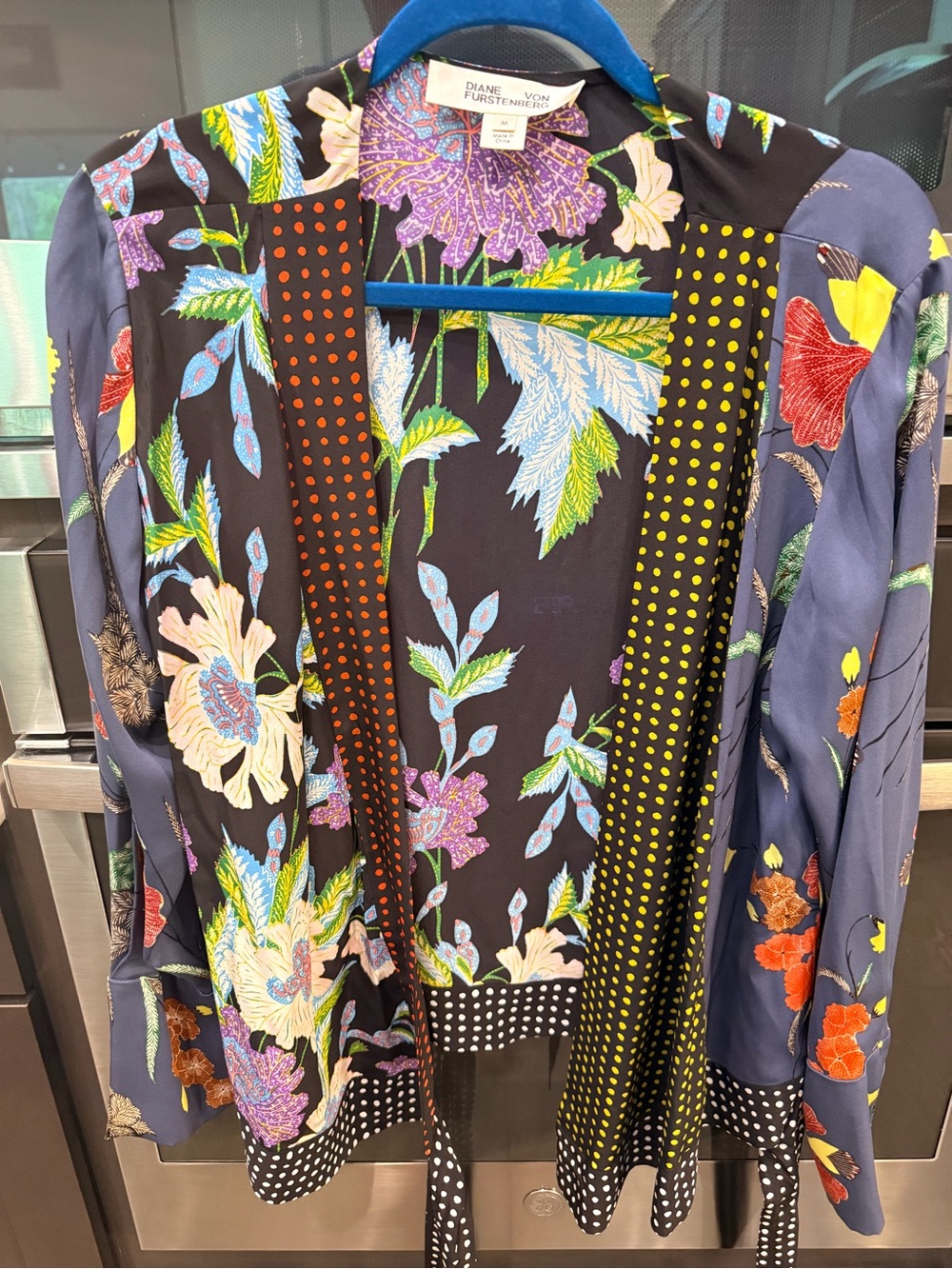 Diane von Furstenberg Blue Floral Silk Kimono Jacket